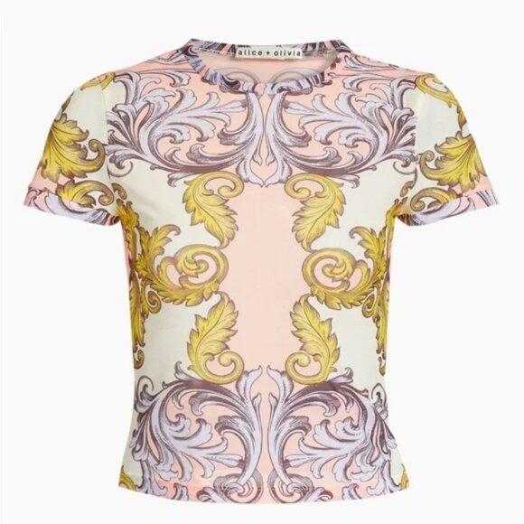 ALICE + OLIVIA DAYDREAMER PAISLEY TESS PASTEL PINK GOLD MESH TOP SHIRT SMALL S - Picture 2 of 16